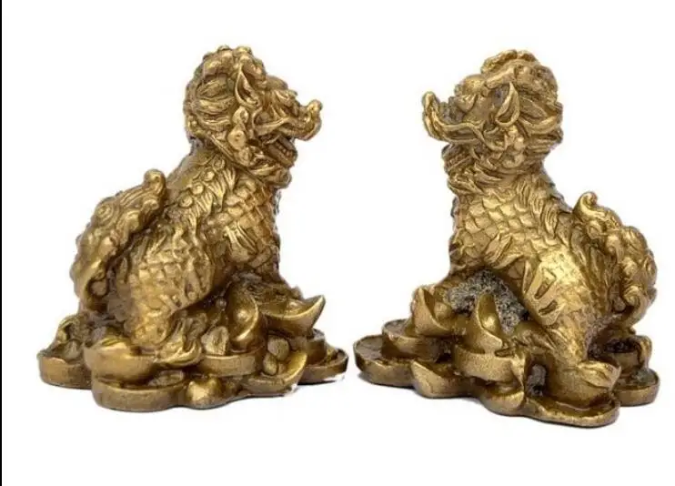 4&quot Chinese Copper bronze feng shui Evil Dragon beasts Kylin Qilin Beast statue | Дом и сад