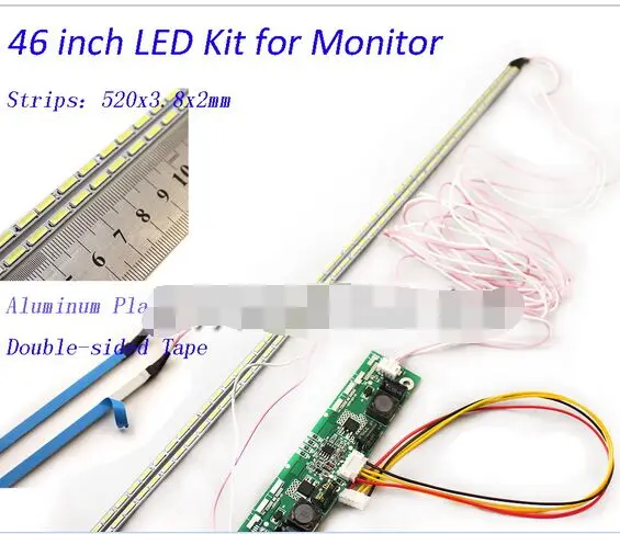 46 inch LED Aluminum Plate Strip Backlight Lamps Update Kit for LCD Monitor TV Panel 2 LED Strips 520mm new