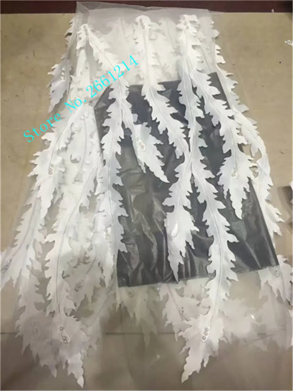 Высококачественная африканская сетчатая кружевная ткань с бусинами белая