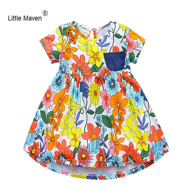 

New Little Maven 1-6 Years Girls Short sleeve prints Summer Dress Cotton Casual Dresses Knee-Length Dress Kids Clothing