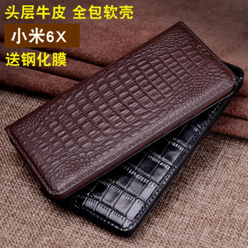 

2018 New Fashion crocodile grain Case Cover for Fundas Xiaomi 6X Luxury Genuine Leather Protective Shell Handmade Phone Bag Skin