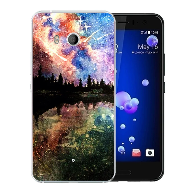 Модный чехол для HTC U11 силиконовый с рисунком звездного неба резиновая Прозрачная