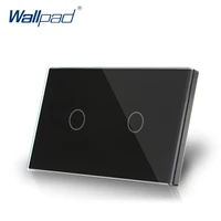 2 gang 2 way usau standard wallpad touch screen light switch black crystal glass touch double control panel with led indicator