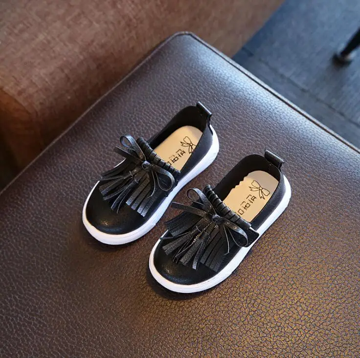 2019 spring autumn model children's single shoes soft leather casual girls tassel solid color Korean baby kids sneakers | Детская