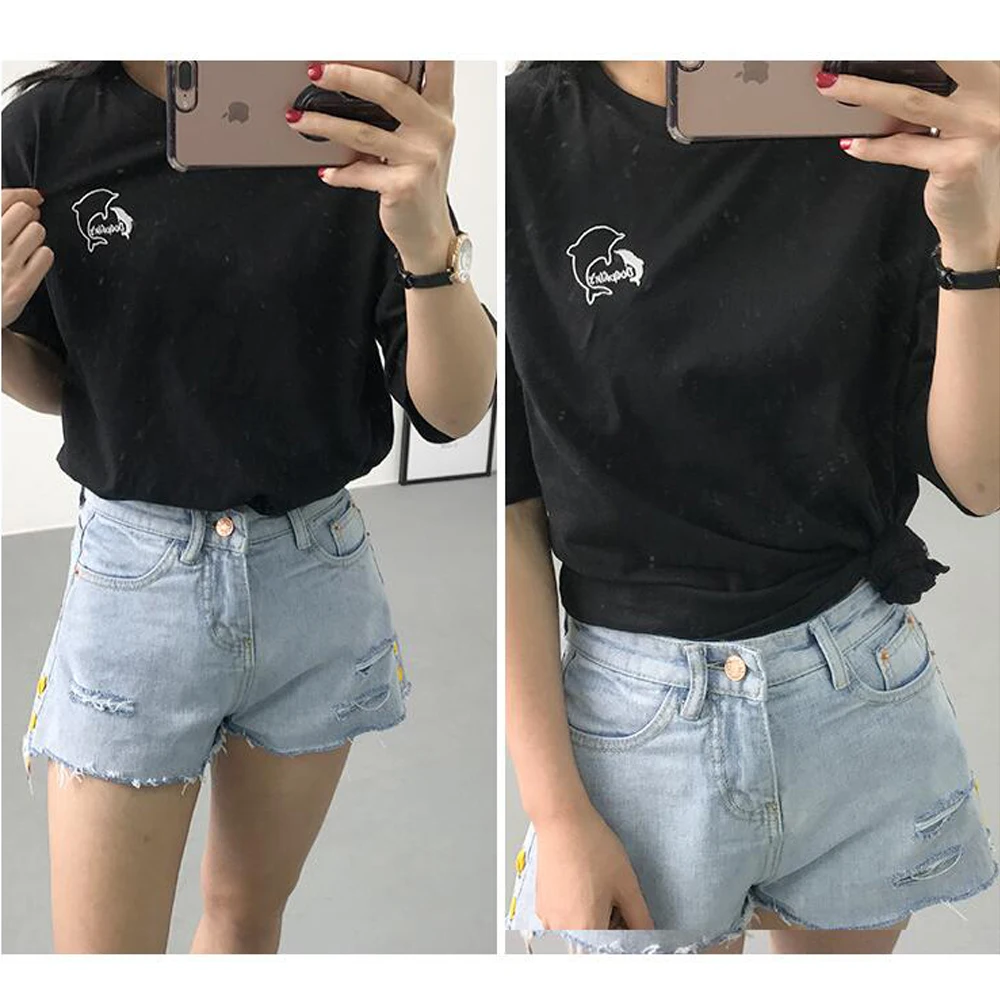 Новая Симпатичная хлопковая Футболка с принтом дельфина для женщин футболки