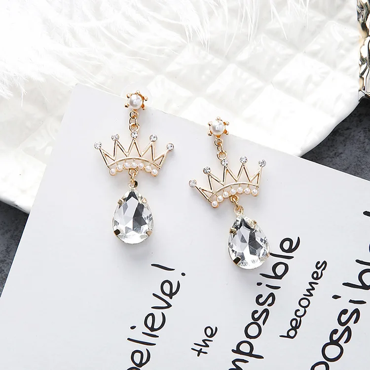 MENGJIQIAO Romantic Crystal Crown Love Heart Dangle Earrings Women Fashion Accessories Rhinestone Pendientes Lovely Gift | Украшения и