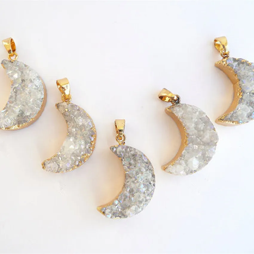 WT-N541 оптовая продажа натуральный кристалл кварц ангел друза полумесяц ожерелье с
