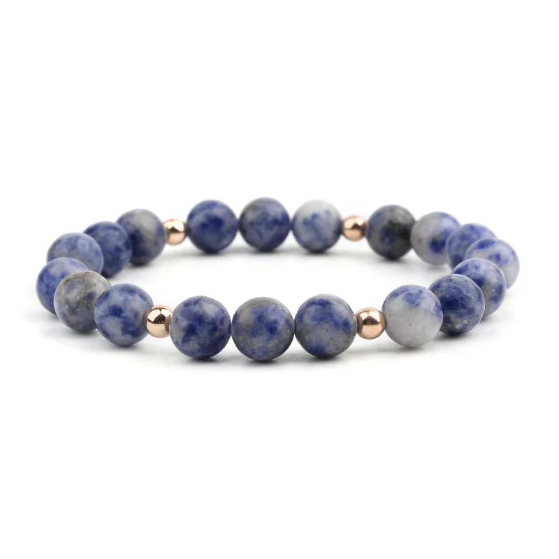 7-Blue Dot Jasper BOJIU 7 видов настоящий природный речной камень браслеты для женщин Простые эластичные круглые бусины браслет подарок Прямая поставка BC308 - Окраска металла: 7-Blue Dot Jasper