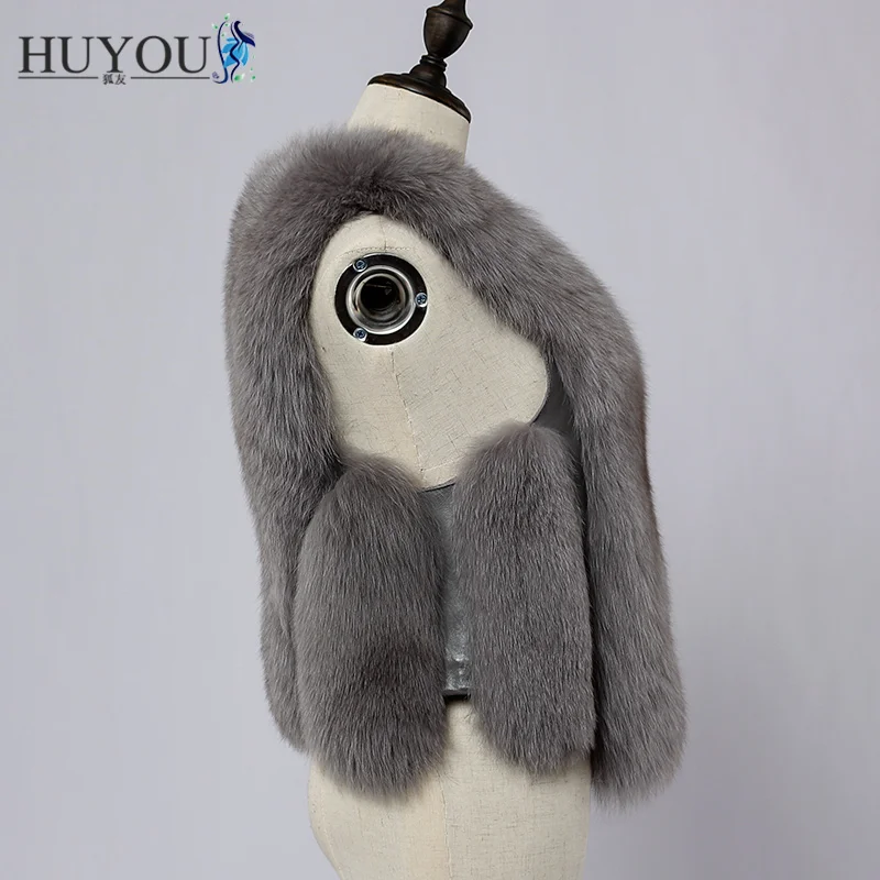 HUYOU JM180881 натуральный Лисий Мех жилеты мех зимний Короткий Повседневный толстый
