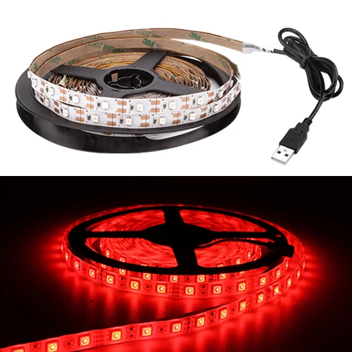 Red USB DC 5 В Светодиодная лента 50 см 1 м 2 м 3 м 4 м 5 м SMD 2835 кабель питания 3Key гибкий светильник Настольная лампа Декор экран ТВ светильник ing фон - Испускаемый цвет: Red