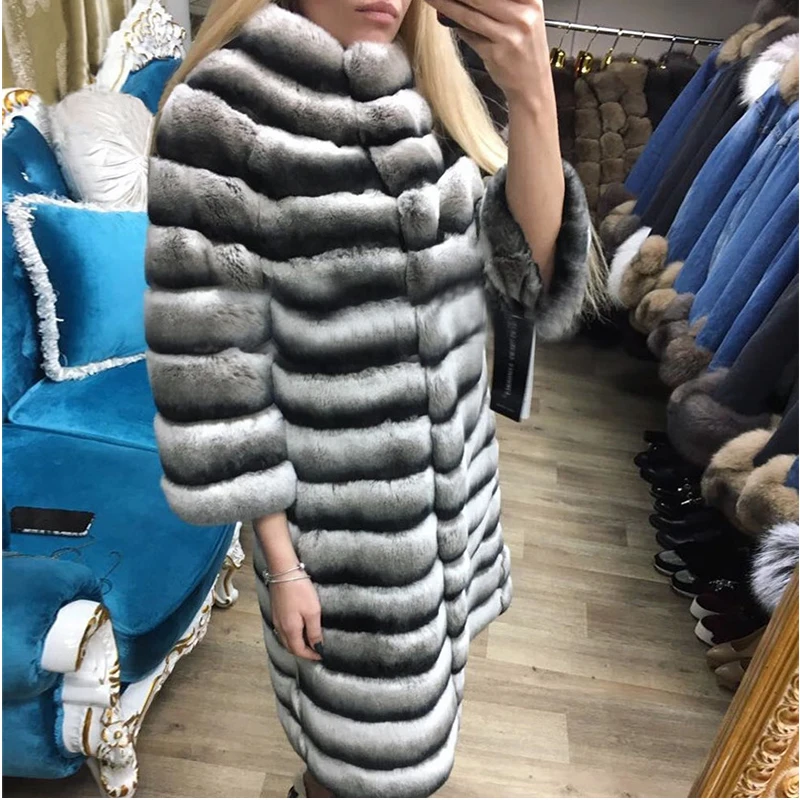 TOPFUR 2018 настоящая шиншилла кролик рекс шуба из натуральной кожи длинный женский