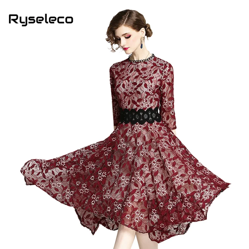 Женское кружевное платье асимметричное повседневное элегантное офисное средней