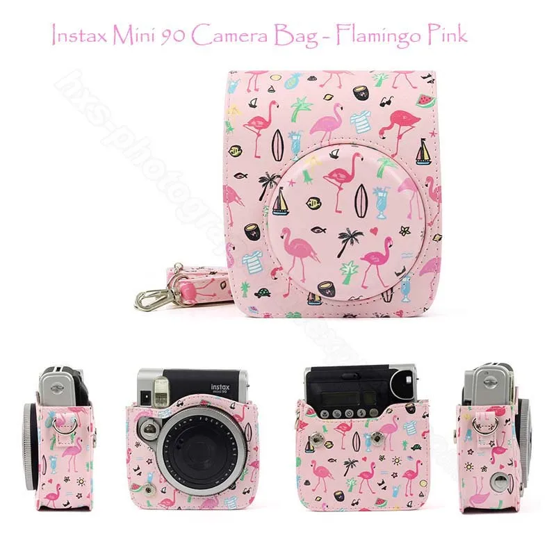 Bag - Flaming Pink Аксессуары для фотокамер Fujifilm Instax Mini 90: качественный чехол/сумка/чехол из искусственной кожи, фотоальбом Instax Mini - Цвет: Bag - Flaming Pink