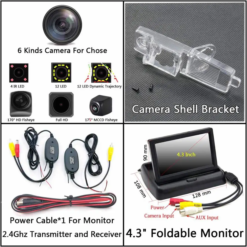 C Wireless 4.3 Fold 175 градусов 1080 P Fisheye) с углом обзора заднего хода автомобиля зеркало заднего вида Камера для Toyota RAV4 XA30 Vanguard 2005-2012 Highlander XU40 MK2 2007- автомобиля - Название цвета: C Wireless 4.3 Fold