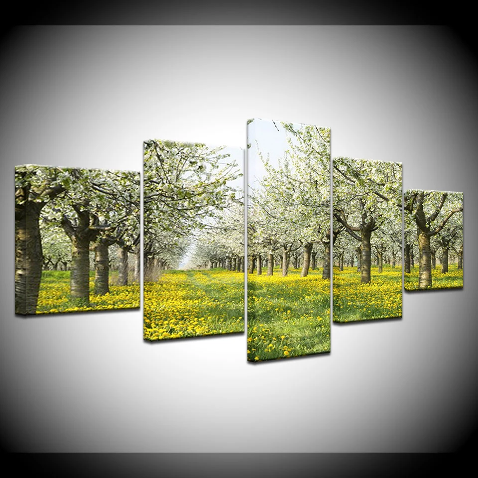 

Pictures Home Decoration HD Printed Paintings Modular Posters Modern 5 Panel Green Tree Landscape Tableau Wall Art Canvas