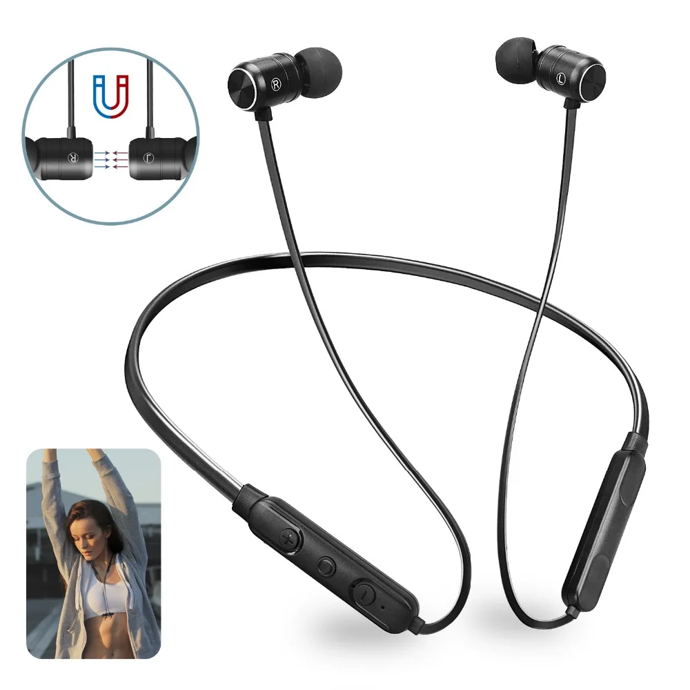

V4.1 Sport Wireless Bluetooth Hanging Neck Earphone Magnetic IPX6 Anti-sweat Lightweight Wireless In-ear for Phone Music