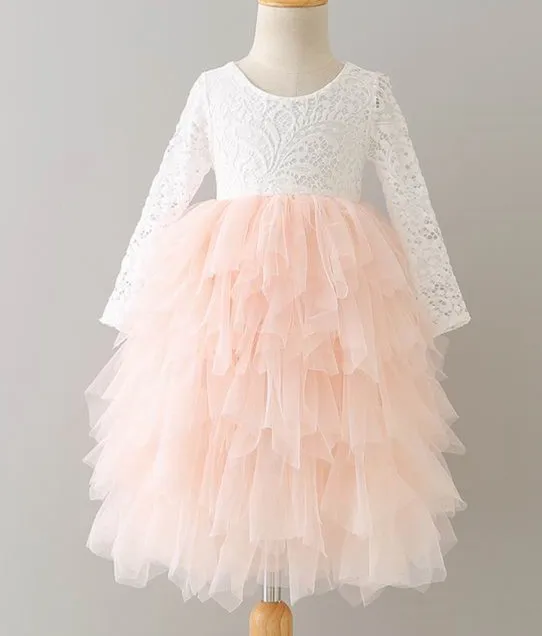 2017 осеннее новое платье принцессы с цветочным узором для девочек кружевное