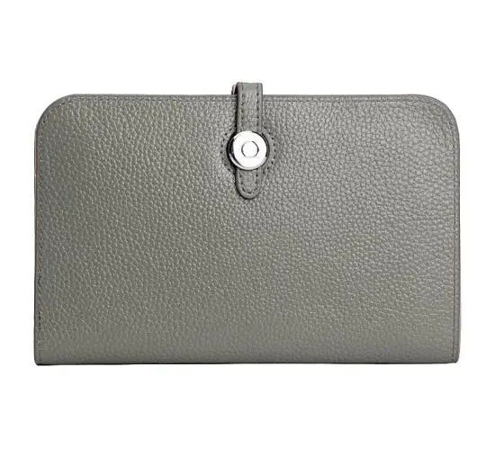 Grey GENMEO, кошелек из натуральной кожи для женщин, кожаный клатч для паспорта, сумки с держателями карт, Женский подвижный Кошелек для монет, Bolsa - Цвет: Grey