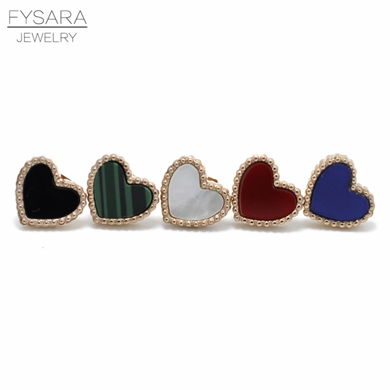 FYSARA 5 цветов Роскошные любовь сердце серьги для женщин стильные серьги Нержавеющая сталь розовое золото цвет в виде Ракушки Серьги-гвоздики ЮВ