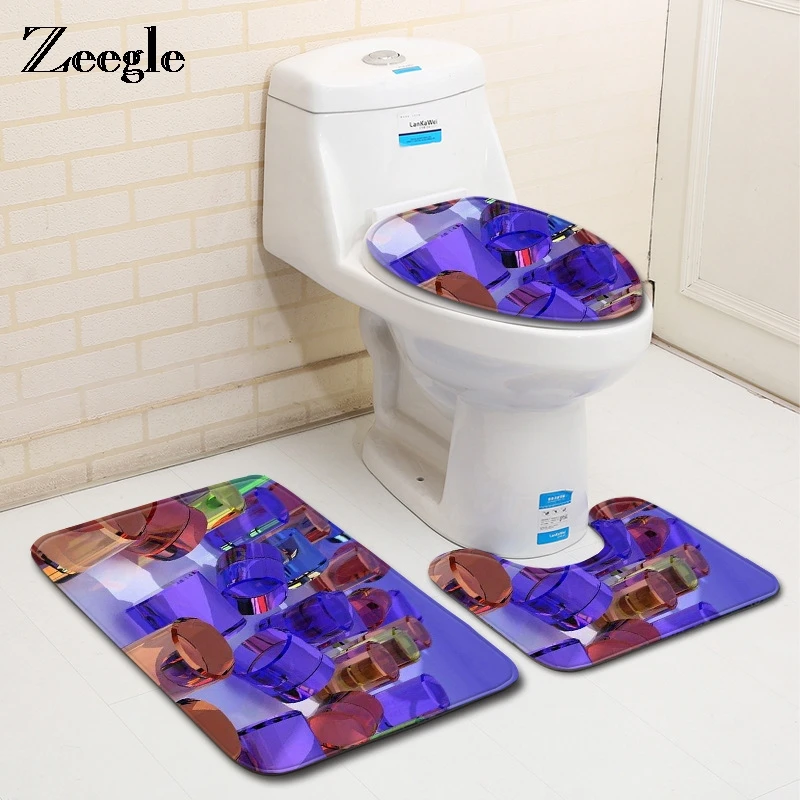 

Zeegle геометрические аксессуары для ванной, Противоскользящие коврики для туалета, коврик для душевой комнаты, крышка для туалета, коврики дл...