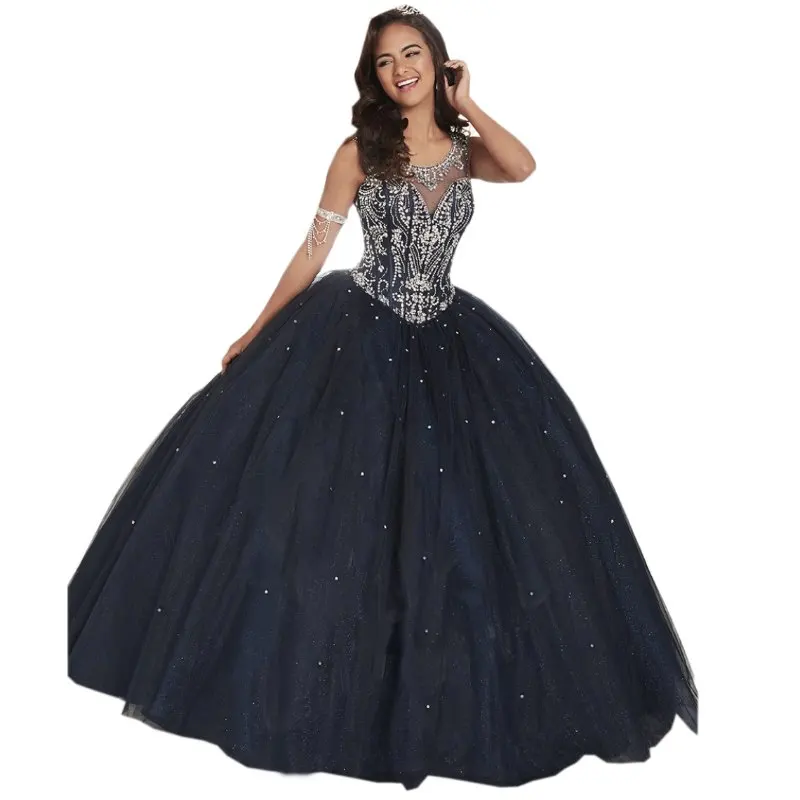 Сексуальный Черный Sheer Quinceanera Дешевые Платья 2017 Тюль Бальные Для Девочек Корсет