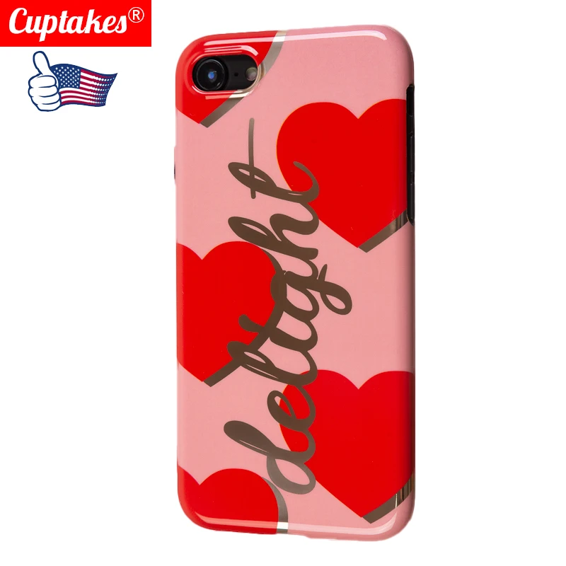Luxury Brand Gold Plated IMD Soft Silicone Case for iPhone 7 8 Plus X 10 XS Max XR Cute Girl Love Delight Hot Pink Heart Coque |