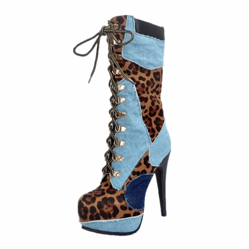 Женские сапоги до середины икры на платформе с круглым носком тонком высоком