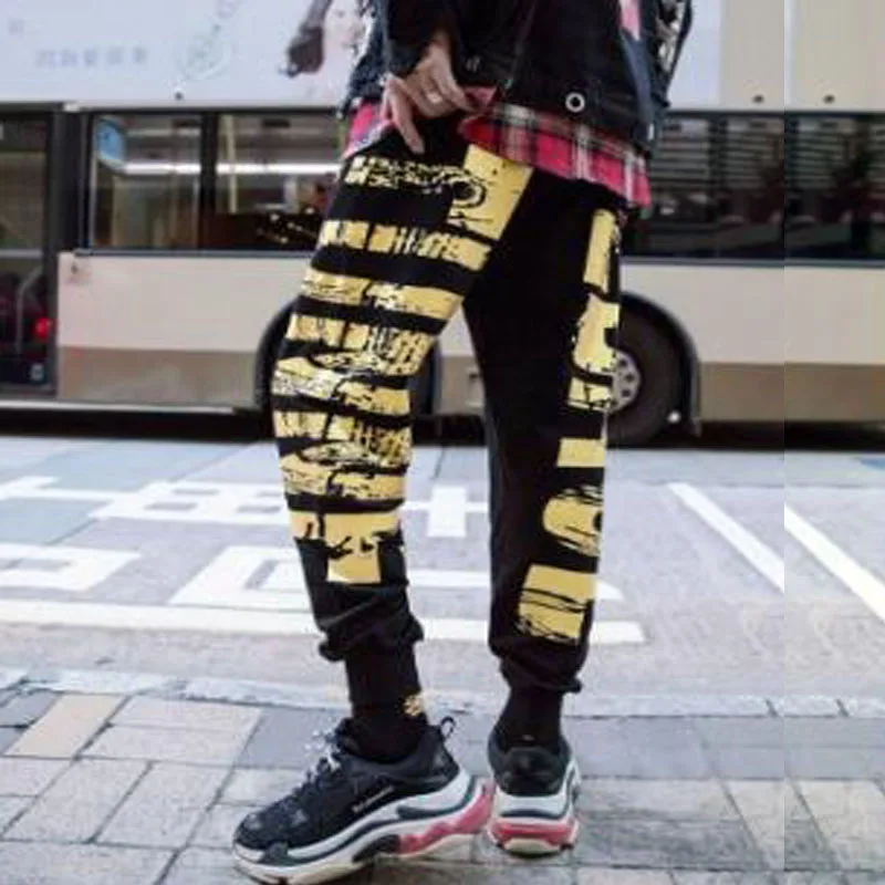 Supper Cool Men Jogger Fashion Hip Hop Harem Joggers Skinny Casual Pants Gilding Print Streetwear Harajuku Skateboard Sweatpants |