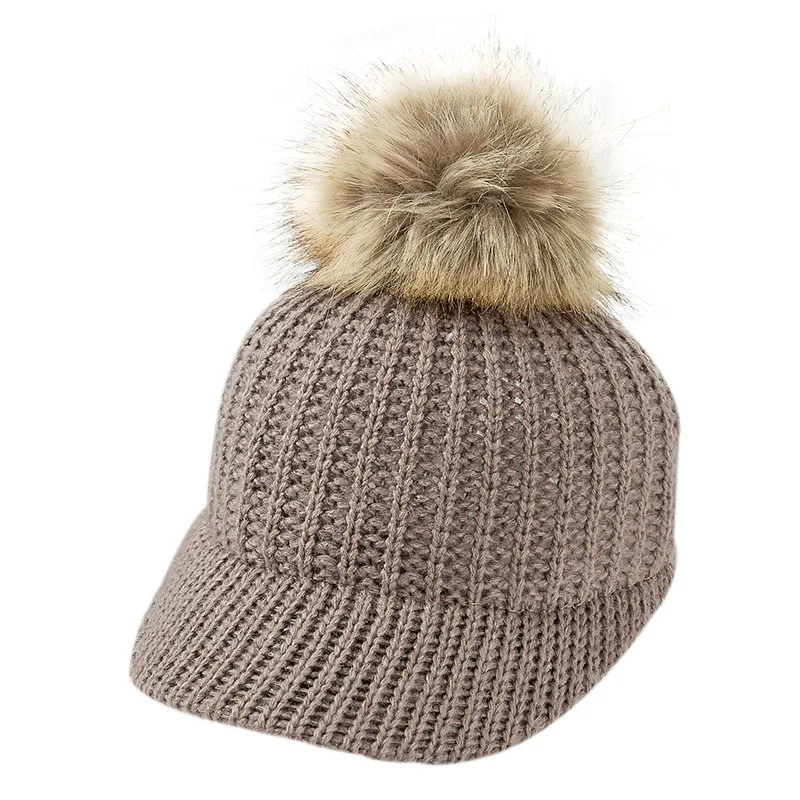 Brown baby hat Модная вязаная детская шапка с помпоном, зимняя шапка для детей, регулируемая однотонная зимняя шапка для малышей, аксессуары для детей 2-5 лет, 1 шт - Цвет: Brown baby hat