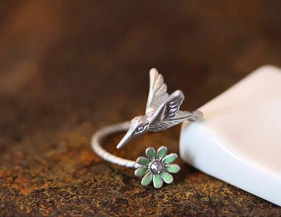 Модное кольцо с цветком и птицей золотистого серебристого цвета|flower ring|fashion rings