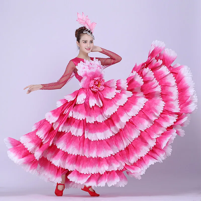 

Lady Folk Dance Skirt Pendulum Skirt Long Sleeve Rhinestone Bodysuit Outfit Ancient Chinese Costume Plus Size D-0732