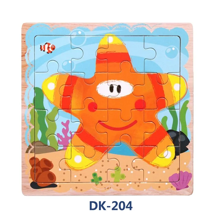 DK-204 Новинка, 16 кусочков деревянных паззлов, разноцветные Мультяшные животные, деревянные игрушки для детей, обучающие игрушки для детей раннего возраста, DK-200 - Цвет: DK-204