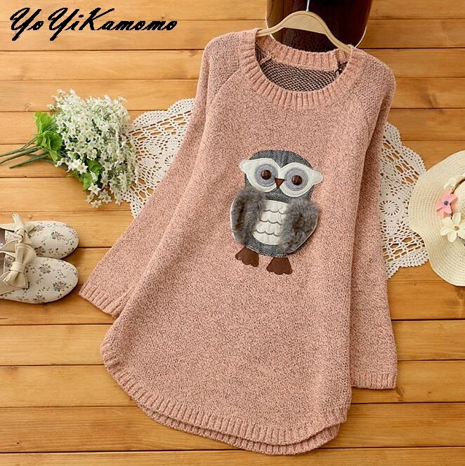 YoYiKamomo Winter Sweater Women 2018 New Japanese Mori Girl Long-sleeved Pregnant Embroidery Pullovers Knit Loose Tops | Женская одежда