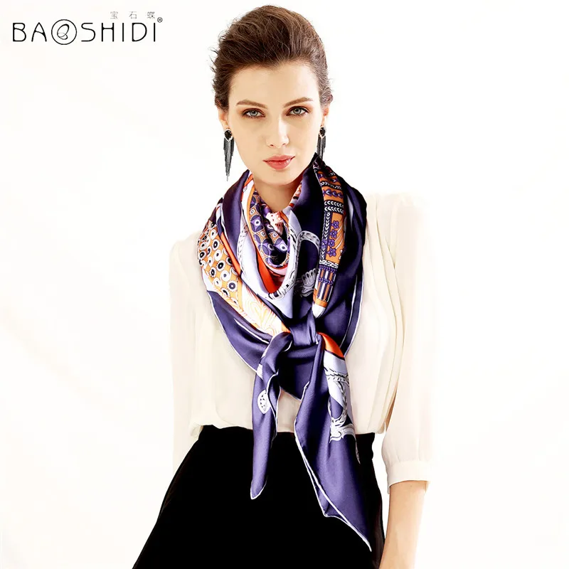 

[BAOSHID ] Luxury Brand original design, 100% Silk Twill Women Large Square Pattern Scarfs ,manual made, shawl wrap, hijab scarf