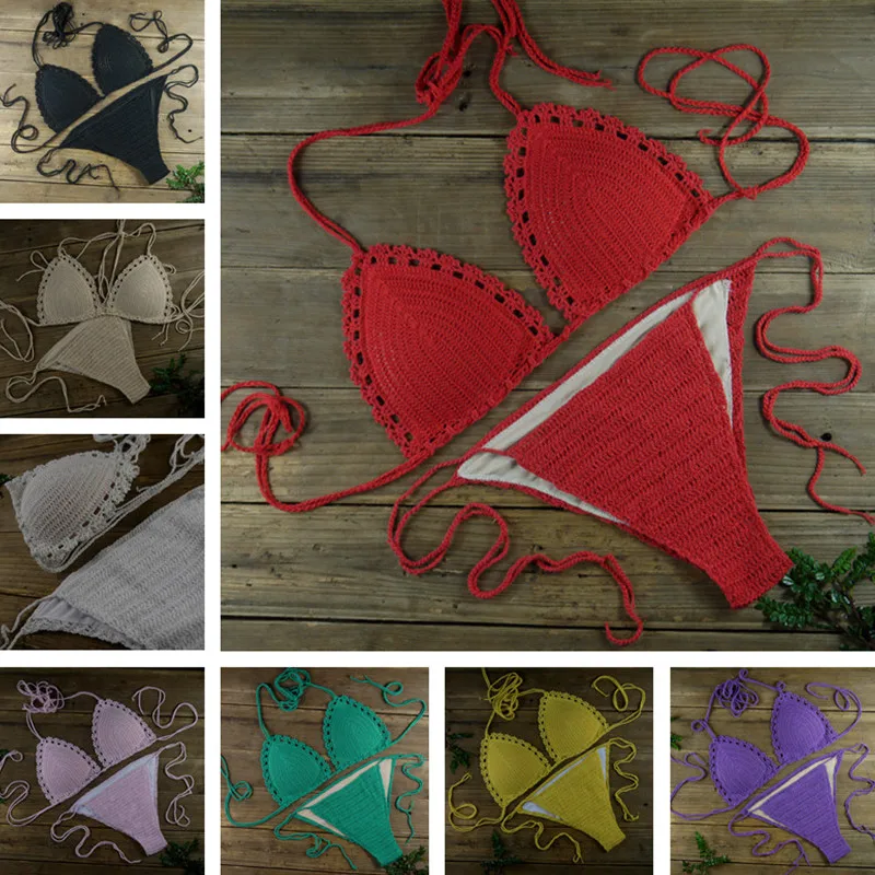 Ярко красный сексуальный комплект бикини ручной работы топы низ пляж бассейны