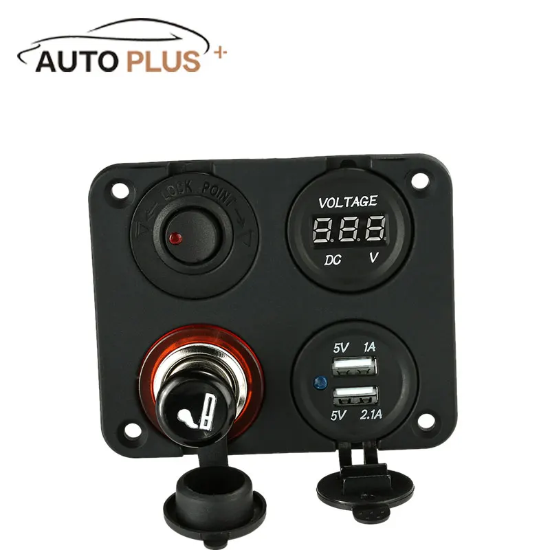 4 отверстия панель с двумя USB-портами для прикуривателя вольтметра измерителя