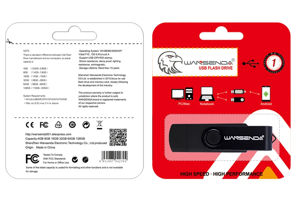 WANSENDA OTG USB флеш-накопитель поворотный флеш-накопитель 8 ГБ 16 ГБ 32 ГБ 64 Гб 128 ГБ 256 ГБ флеш-накопитель 2 в 1 Micro USB карта памяти диск