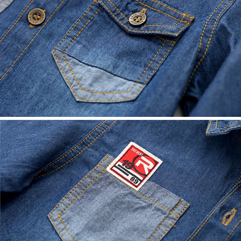 Рубашки для мальчиков детская джинсовая рубашка Весна 2018 осенняя Модная