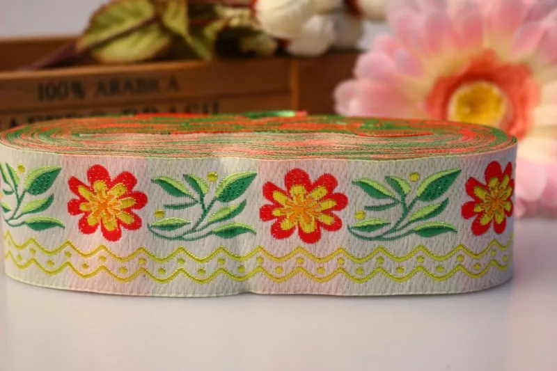 

10yards/lot wide 4cm Woven Jacquard Ribbon classical flowers design white for curtain and clothing accessory LS-0920