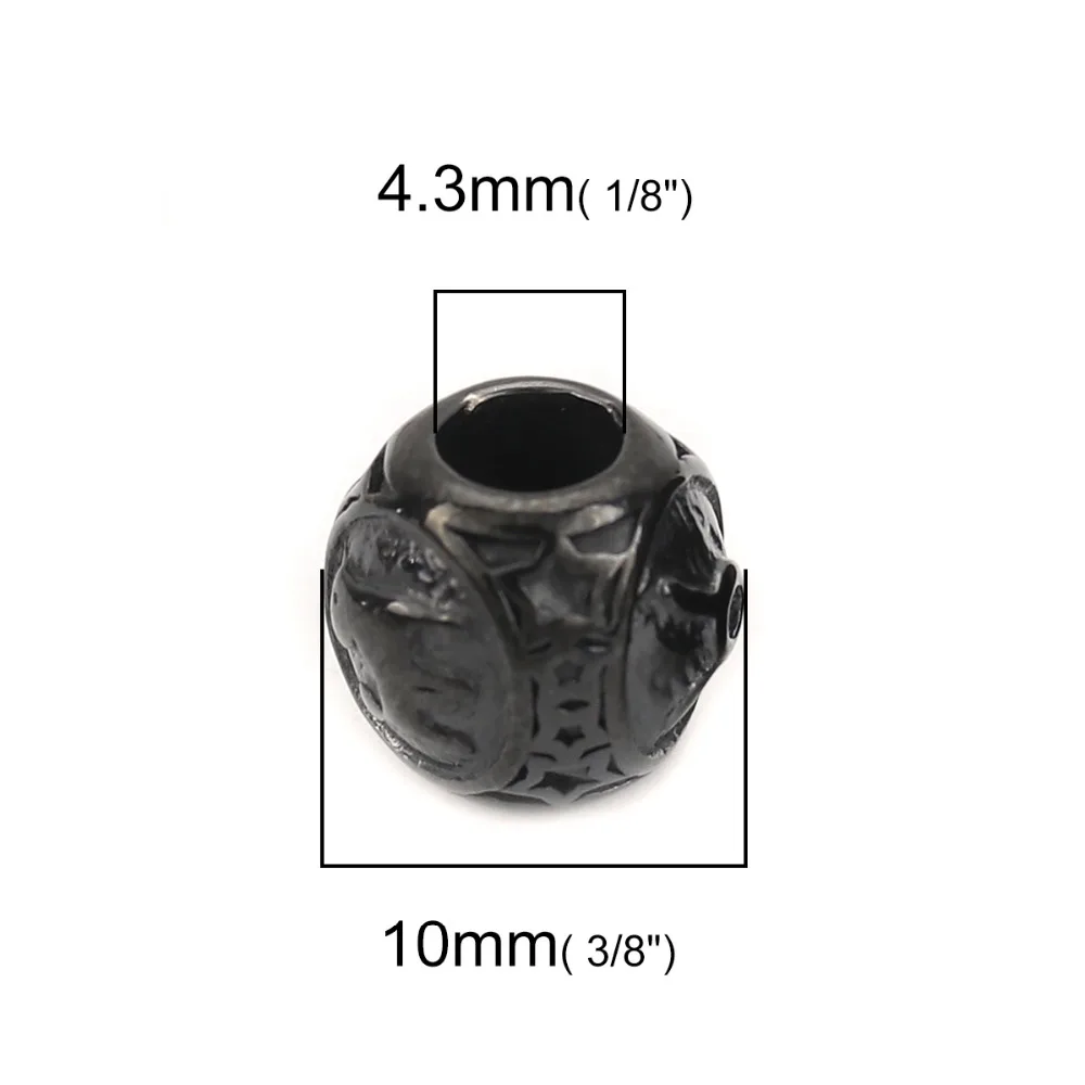 DoreenBeads 304 распорка из нержавеющей стали бусины Круглый черный знак созвездий 10 мм(3/") Диаметр., Отверстие: Приблизительно 4,3 мм, 1 шт