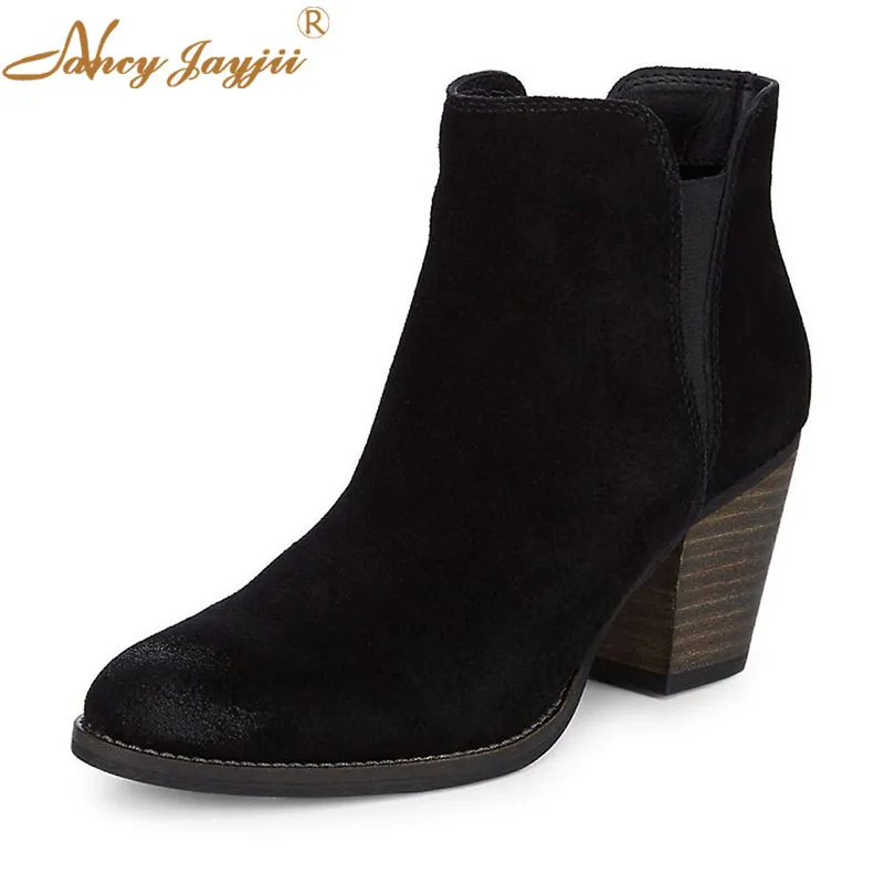 

Women Shoes Adult Ladies Female Chelsea Boots Ankle Round Toe Super High Square heels Spring/Autumn Mature Fashion Leisure 2019