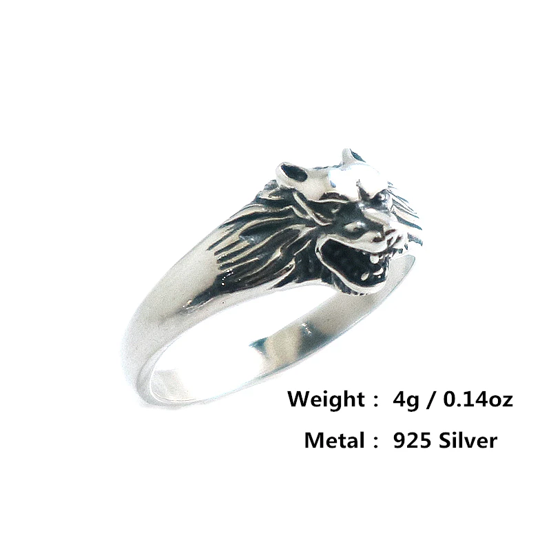 

S925 Silver Cool Punk Gothic Wolf Silver Classic Ring