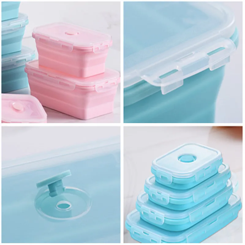 4 шт. силиконовый &quotЛанч бокс&quot складной портативный Коробка чаша коробки Bento