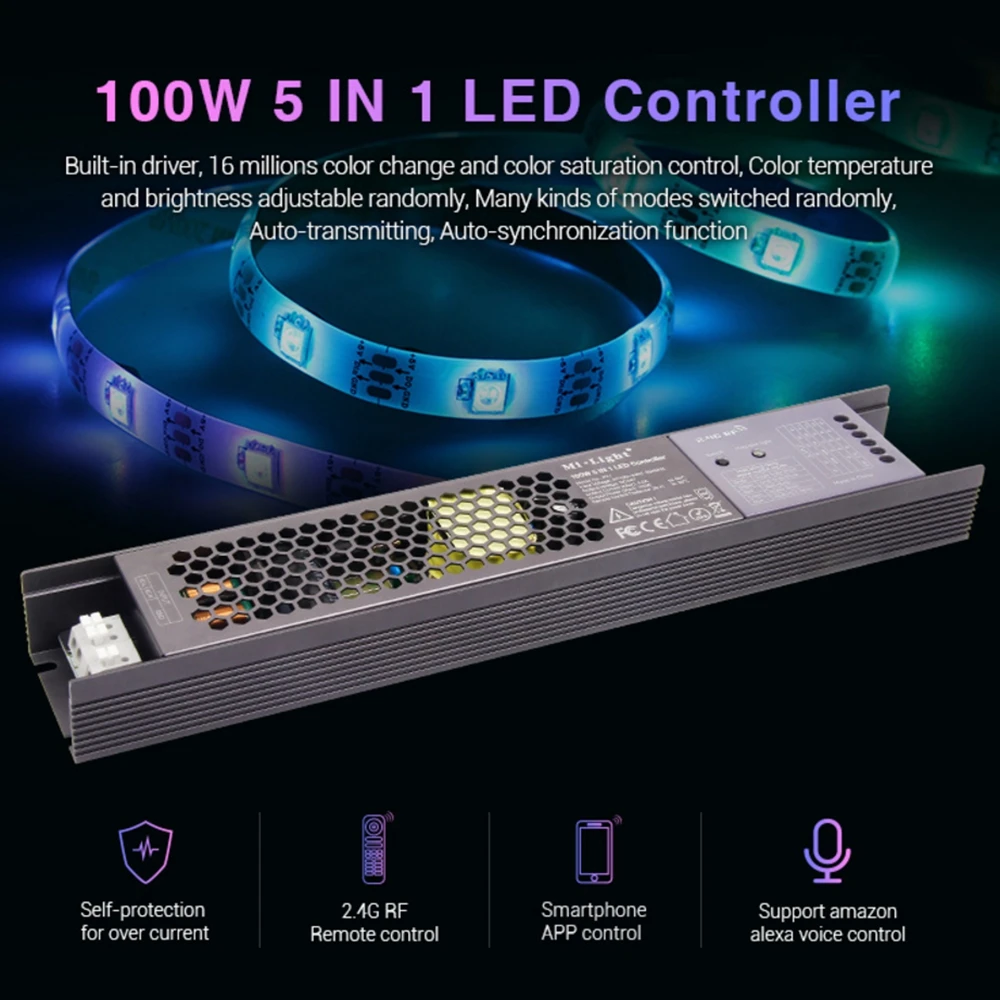 Milight PX1 5 в 1 Led Управление; встроенная Питание 2,4G RF/приложение Wi-Fi/Alexa Голосовое управление Управление для 24V RGB/RGBW/RGB+ CCT Светодиодная лента