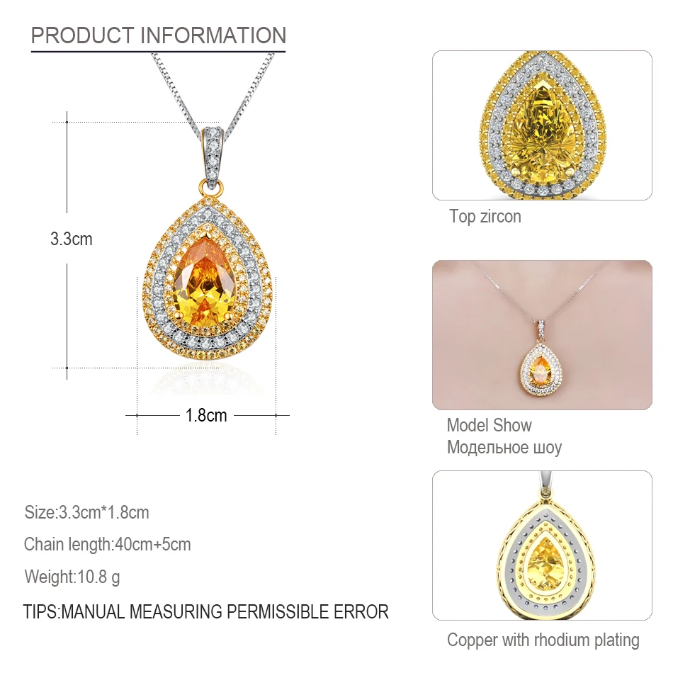 MALANDA Мода желтый циркон Кристалл от Swarovski подвески в форме капель воды ожерелья