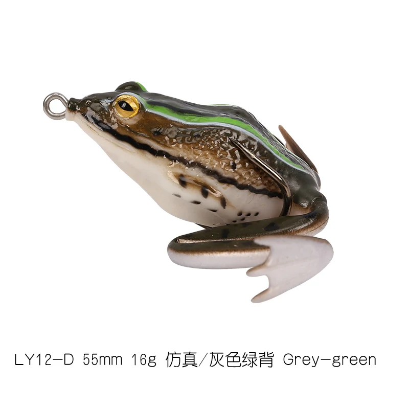 TSURINOYA, Мягкая приманка, LY12, 55 мм, 16 г, лягушка, приманка, эмульсионная лягушка, змееголова, рыболовные приманки, лягушка, двойной крючок, верхняя искусственная приманка - Цвет: gray-green