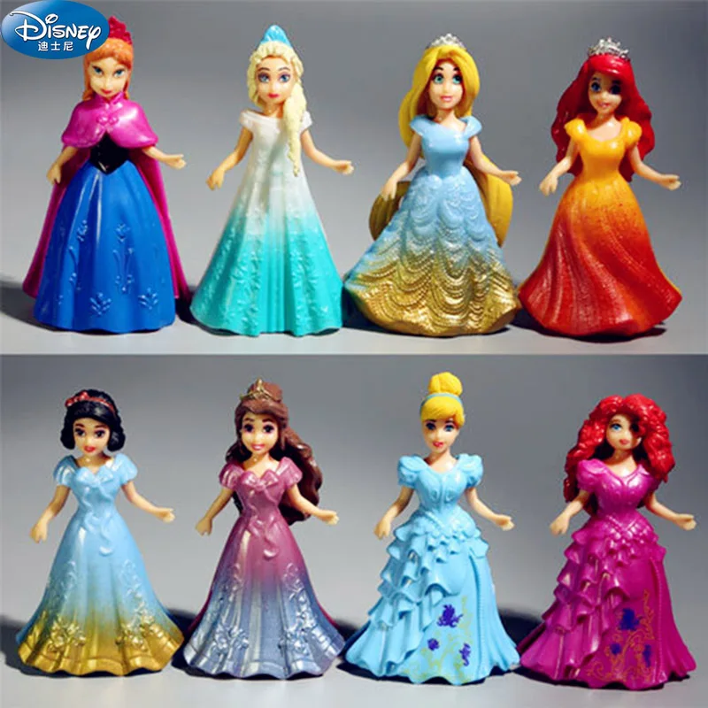 

8 pcs/lot Disney Frozen Elsa Action Princess dolls girls Dress Replaceable clothing Princess Figurines Kids Birthday Toys