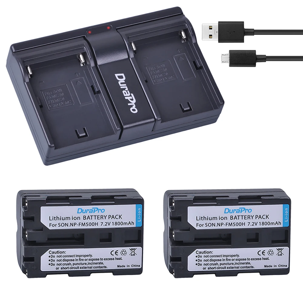 Аккумулятор Durapro 2 x для камеры Sony NP FM500H + двойное зарядное устройство USB A57 A65 A77 A99 A350