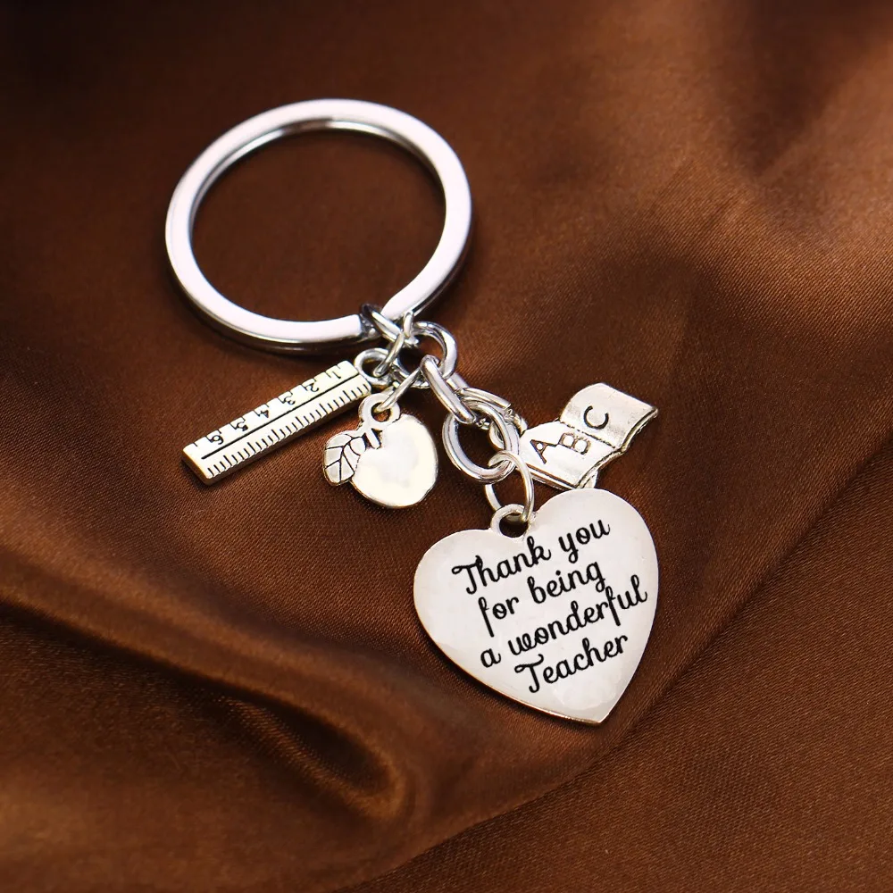 12 шт./лот брелоки для учителя линейка Apple Heart ABC Book Charms брелок спасибо за прекрасный