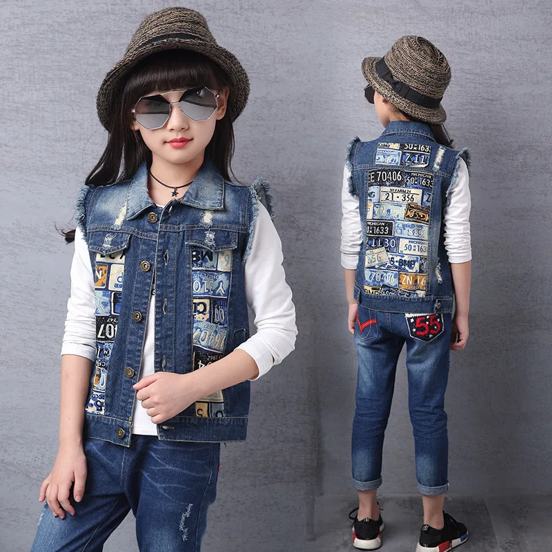 

Girls Denim Vests Toddler Girl Clothing Spring 2017 Brand New Pattern Solid Girl Vest Fashion Cotton Sleeveless Girls Waistcoats